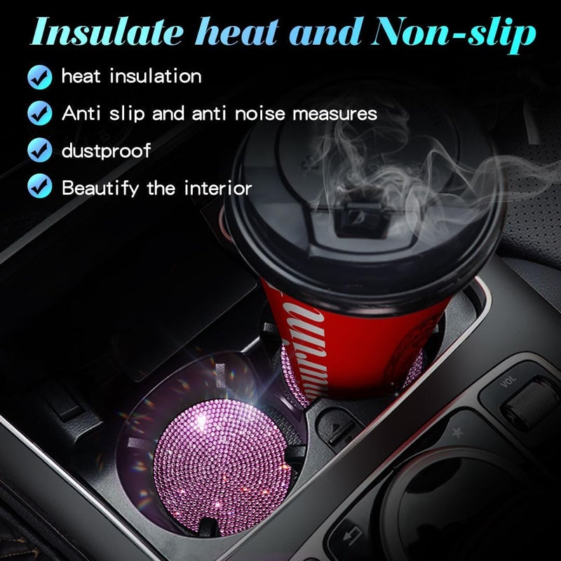 Murimt 2 PCS Universal Vehicle Bling Cup Holder Insert Coaster Car Interior Accessories,2.75 inch Silicone Anti Slip Crystal Rhinestone Car Coaster(Pink) - Image 5